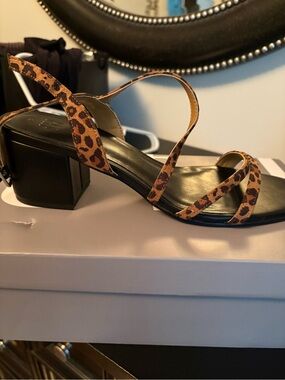GAP Leopard Print Strappy Block Heel Sandals - Black & Brown